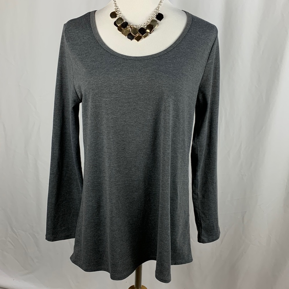 LLR Solid Gray Long Sleeve Scoop Neck Tunic